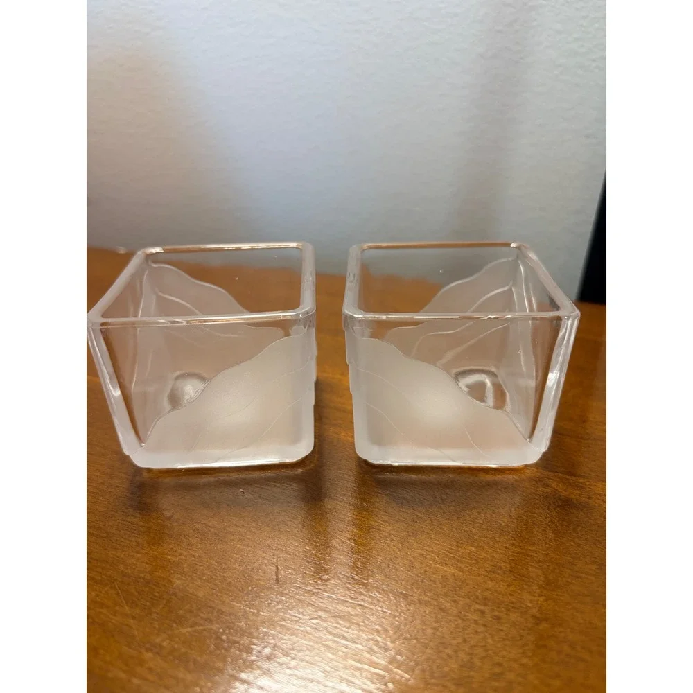 PartyLite Cirrus Pair Square Glass Votive Tealight Candle Holder Set of 2 Boxed - Picture 1 of 10
